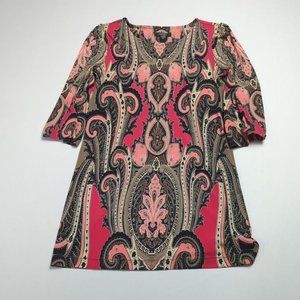 ALFANI Womens Petite PP Paisely Shirt Tunic Mid Length 3/4 Sleeve Casual Orange